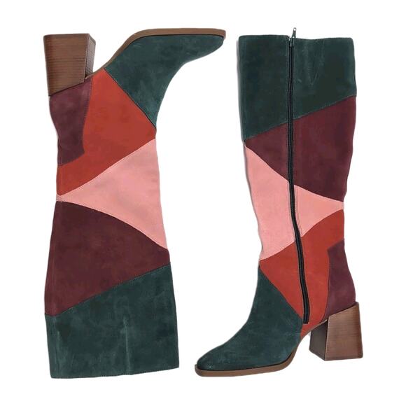 Chelsea & Violet Lulu Suede Patchwork Tall Boots Size 7.5 Colorblock NWOB $180 - Picture 2 of 13